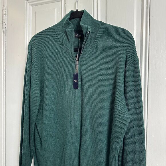 Moncrief Sweater Mens XL Dark Green Knit Pullover Quarter Zip Wool Cashmere NWT - Picture 2 of 9